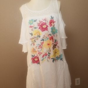 Umgee USA white colorful flowers embroidered dress Size Medium
